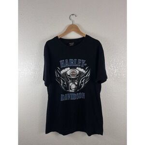 Vintage Harley-Davidson graphic t-shirt featuring a bold front engine design